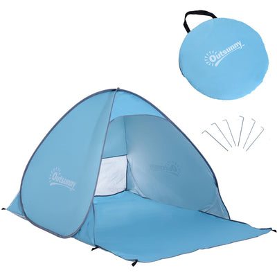 Pop Up Beach Tent for 2 Adults Easy Instant Shade and Breeze Protection Blue Outsunny