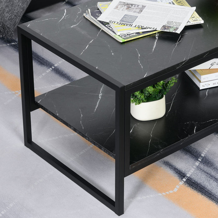 Two Tier Marble Print Coffee Table with Metal Frame