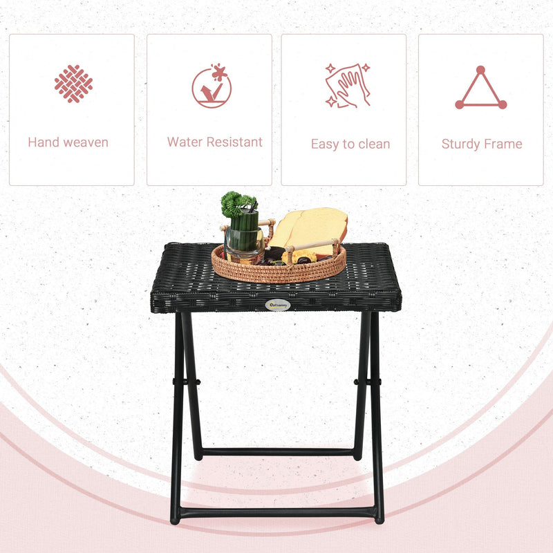 Outsunny Black Rattan Folding Table Outsunny