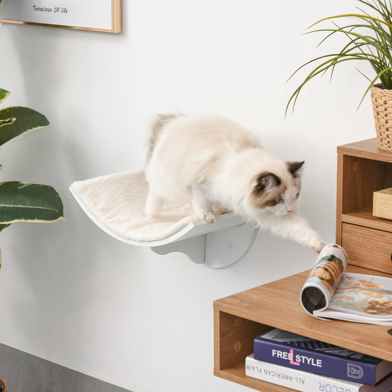 Wall Mounted Cat Shelves, Curved Wooden Cat Perch, White