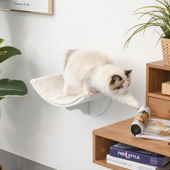 Wall Mounted Cat Shelves, Curved Wooden Cat Perch, White