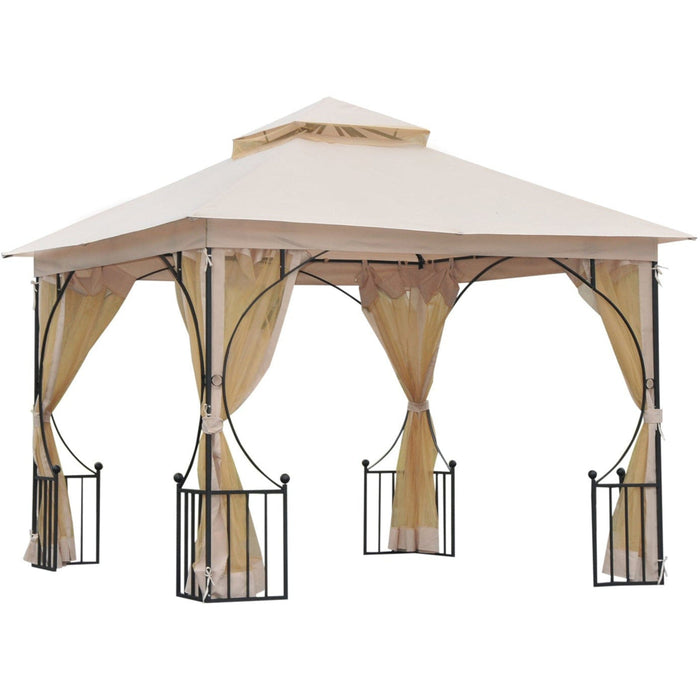 Metal Frame Gazebo With Privacy Curtains, Double Tier, 3x3m