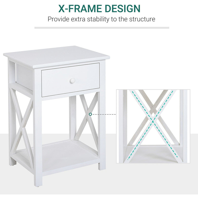 Traditional Accent End Table with X-Bar Shelf, 1 Drawer