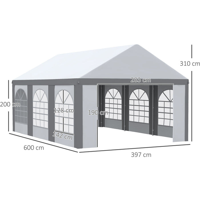 6x4m Metal Frame Gazebo Tent With Sides, White/Grey