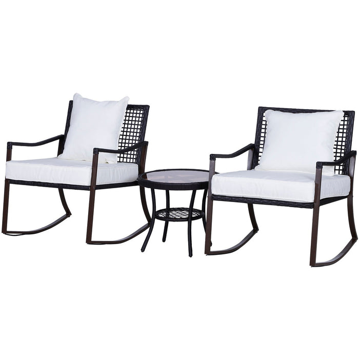 2 Seater Rattan Rocking Set with Round Coffee Table - Brown