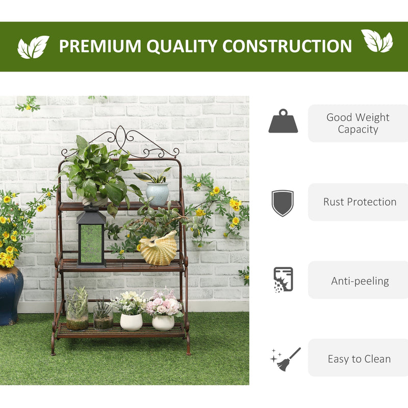 3 Tier Metal Plant Stand, Indoor/Outdoor Outsunny