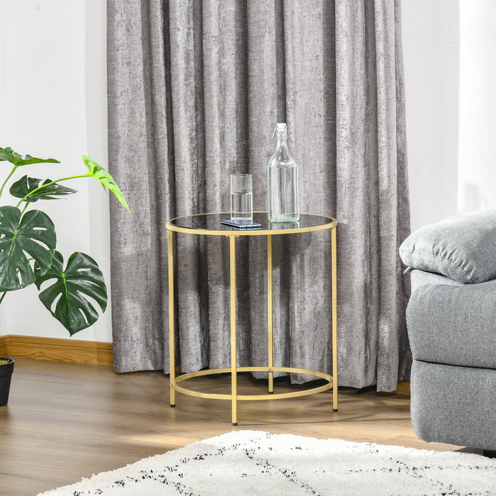 Modern Gold Base Round Side Table with Tempered Glass Top