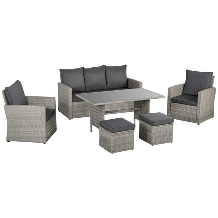 6 Piece Outdoor Dining Set with Rattan Chairs & Glass Table