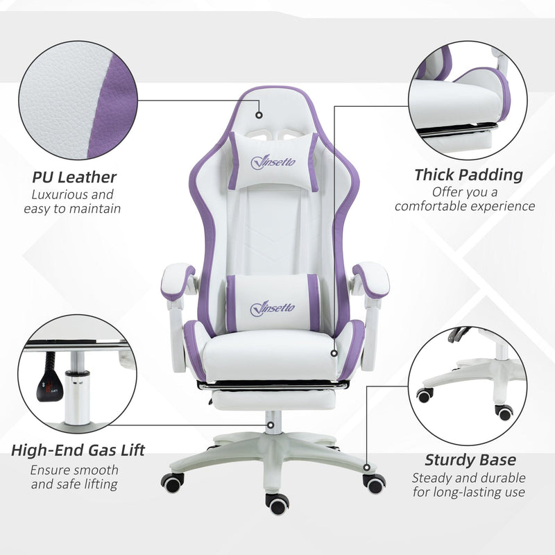 Comfy Purple Leather Gaming Chair with Footrest