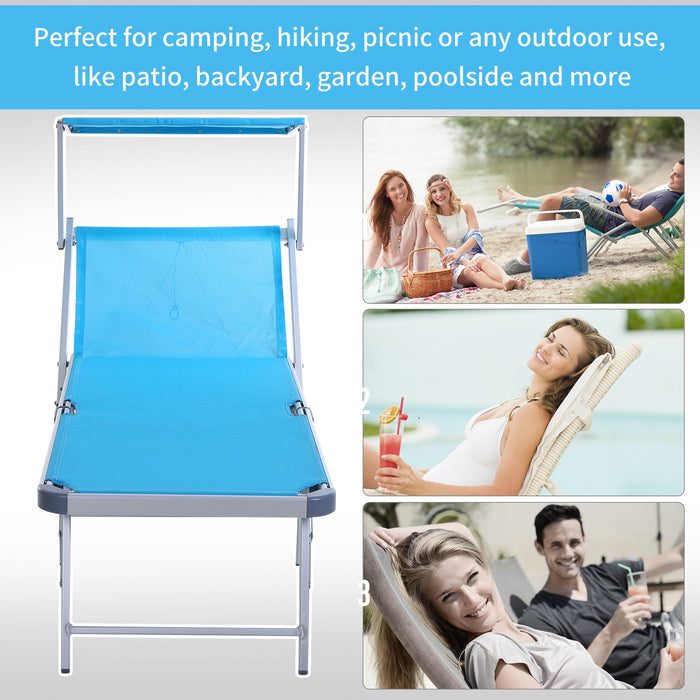 Foldable Sun Lounger With Canopy, Adjustable Back