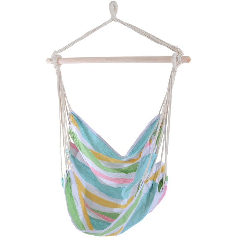 Rope Chair Hammock, Garden Patio Swing, Wooden, Cotton