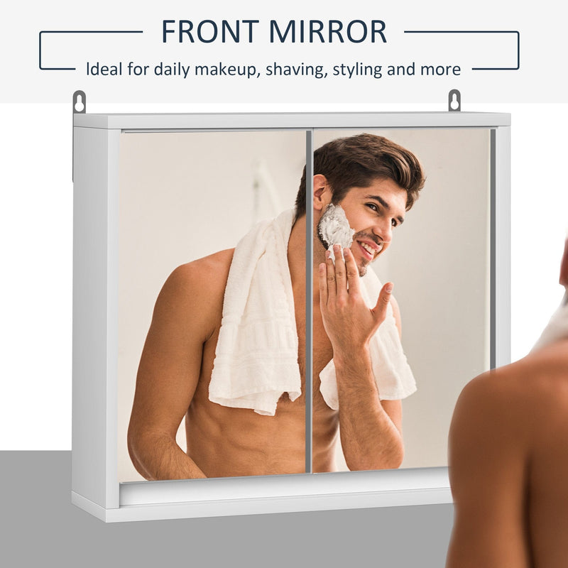 Bathroom Wall Cabinet With Mirror, 56L x 13W x 58H cm, White