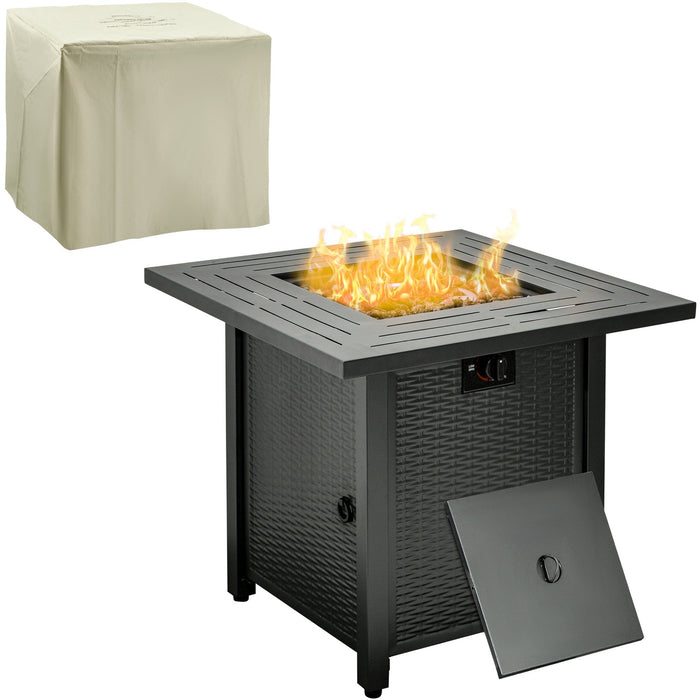 Square Propane Fire Pit Table - 40000 BTU, Cover, 71x71x62cm