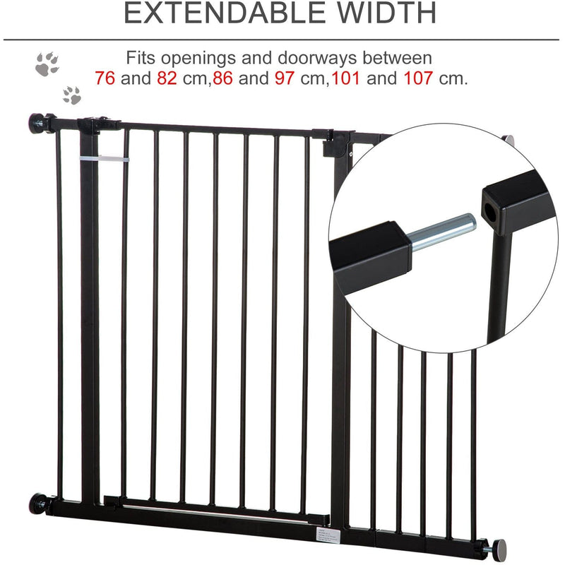 Dog Safety Gate, Auto Close Door, 76-107cm, Black