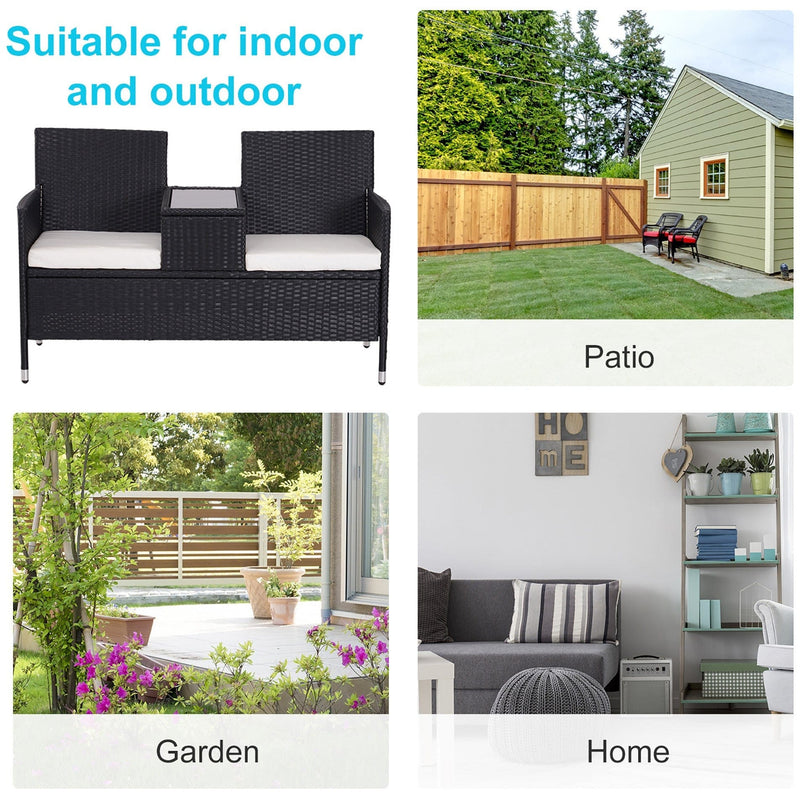 2 Seater Rattan Garden Bench With Cushions