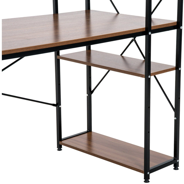 Industrial Style Computer Desk with Bookshelf, Metal Frame