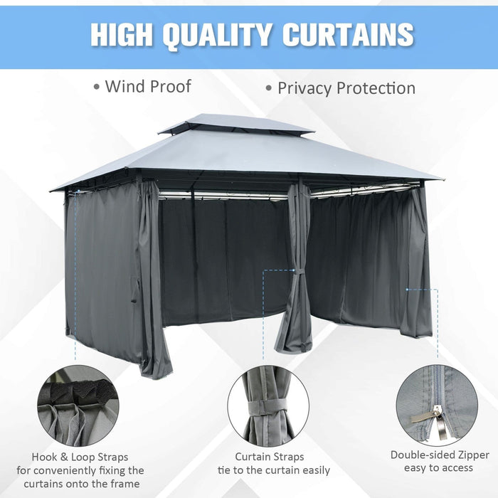 Metal Frame Gazebo With Sides, 3x4m, Black/Grey