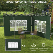 Outsunny Gazebo Side Panels, Sides Replacement with Window for 3x3(m) or 3x4m Pop Up Gazebo, 2 Pack, Green Outsunny