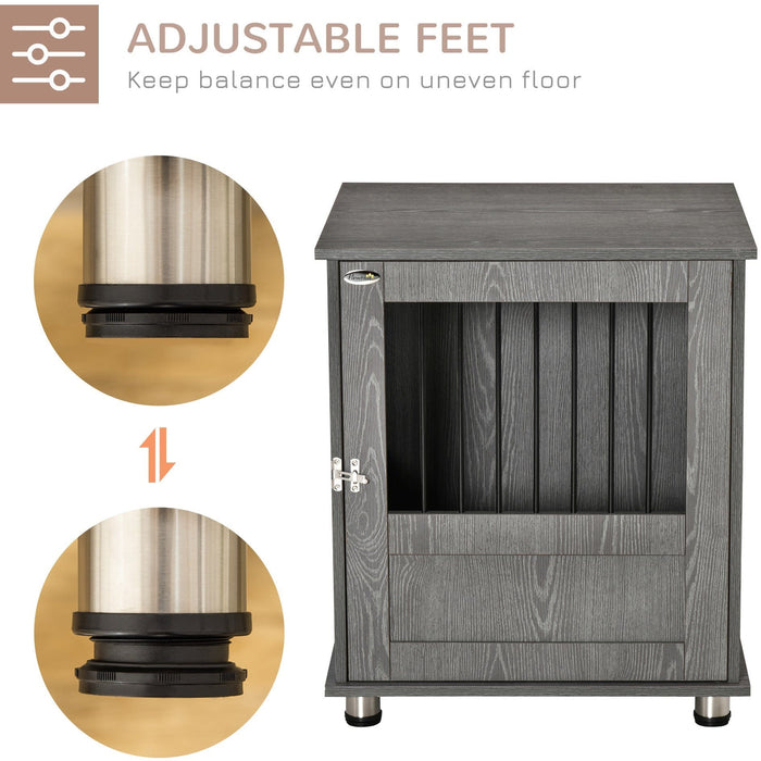 Wooden End Table Dog Crate with Magnetic Door, Grey