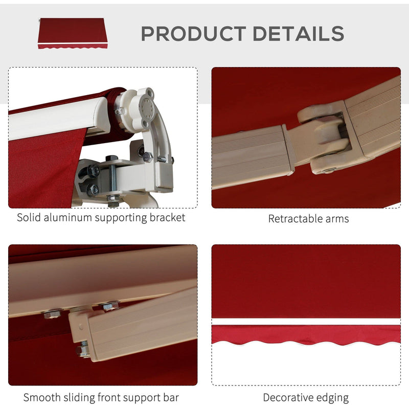 Manual Retractable Awning, 2.5x2 m, Dark Red