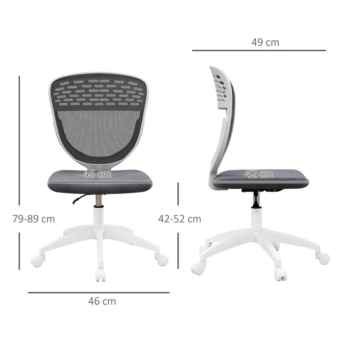 Vinsetto Armless Mesh Desk Chair With Wheels, Grey