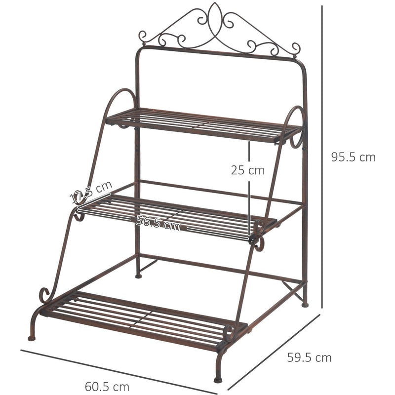 3 Tier Metal Plant Stand, Indoor/Outdoor Outsunny