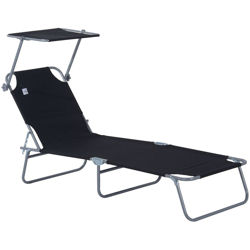 Folding Sun Lounger With Canopy Outsunny