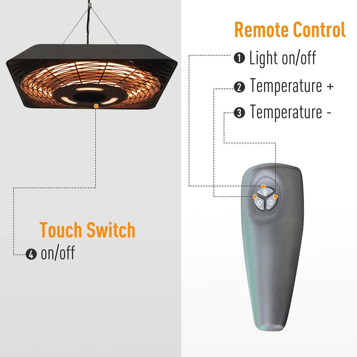 2000W Hanging Patio Heater - Remote, Halogen