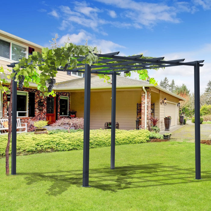 Metal Pergola With Trellis Roof, 3x3m, Black