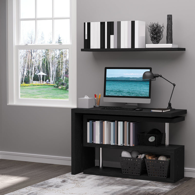 360° Rotating L Shaped Computer Desk With Shelves, Black Homcom