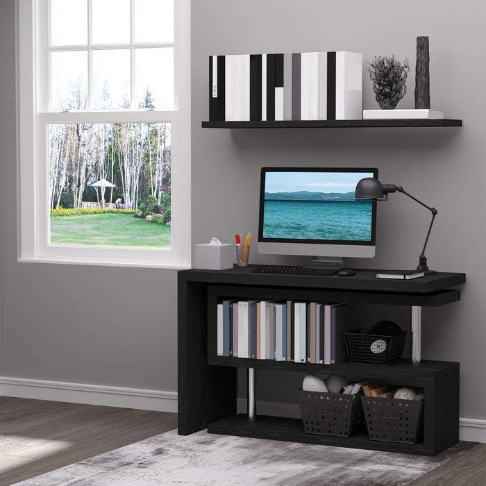 360° Rotating L Shaped Computer Desk With Shelves, Black