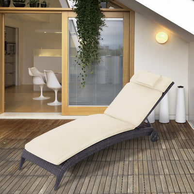 Garden Sun Lounger Cushion with Pillow, White Outsunny
