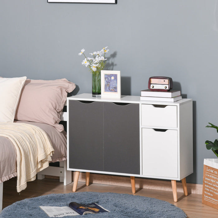 White Storage Cupboard With Grey Doors