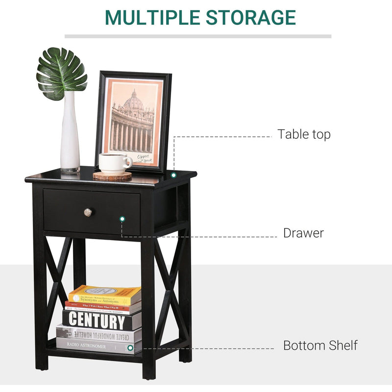 Traditional Accent End Table with X-Bar Shelf, 1 Drawer