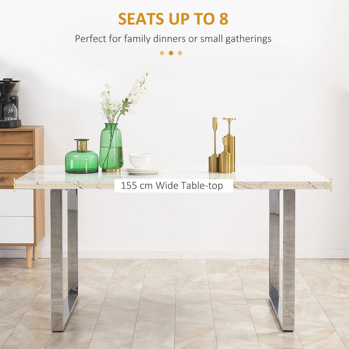 Rectangular Marble Effect Dining Table, Seats 6-8, White