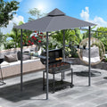BBQ Gazebo, Double-Tier, Patio Deck Cover, 2.5M (8ft), Grey Outsunny