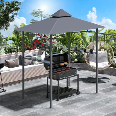 BBQ Gazebo, Double-Tier, Patio Deck Cover, 2.5M (8ft), Grey Outsunny