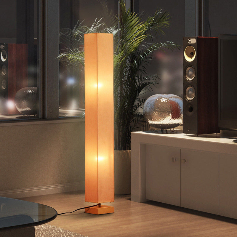 Tall Linen Floor Lamp, Wood Base, 2 Bulbs, Modern Design
