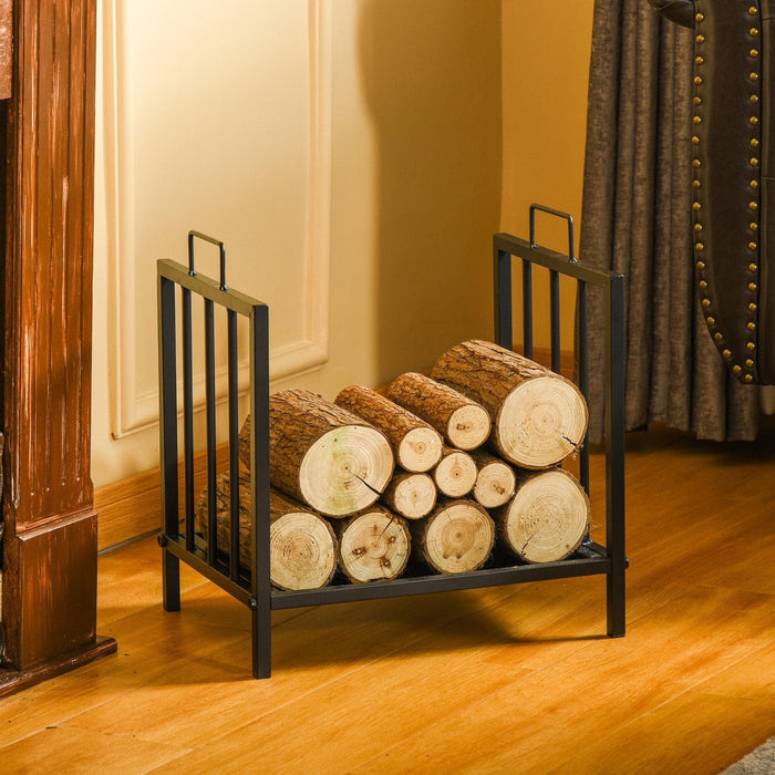 Log Rack For Fireplace, 2 Handles, Black