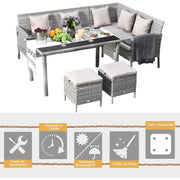 Stylish 6 Seat Garden Dining Set, Corner Sofa, Table & Stools Outsunny