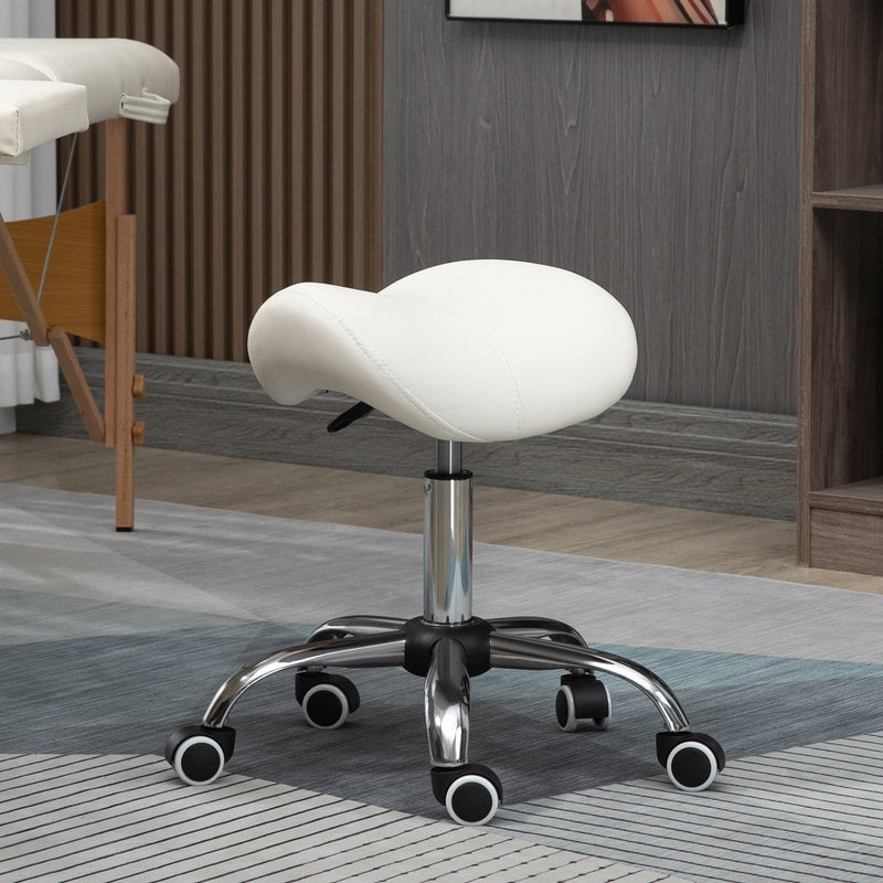 Cream Cosmetic Salon Stool With Wheels