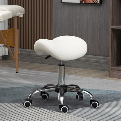 Cream Cosmetic Salon Stool With Wheels Homcom