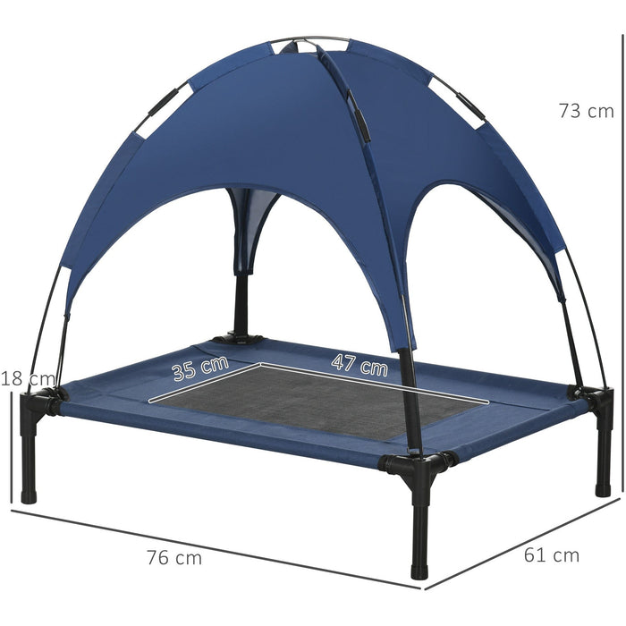 Medium Raised Dog Bed with Canopy, Blue - (76x61x73cm)