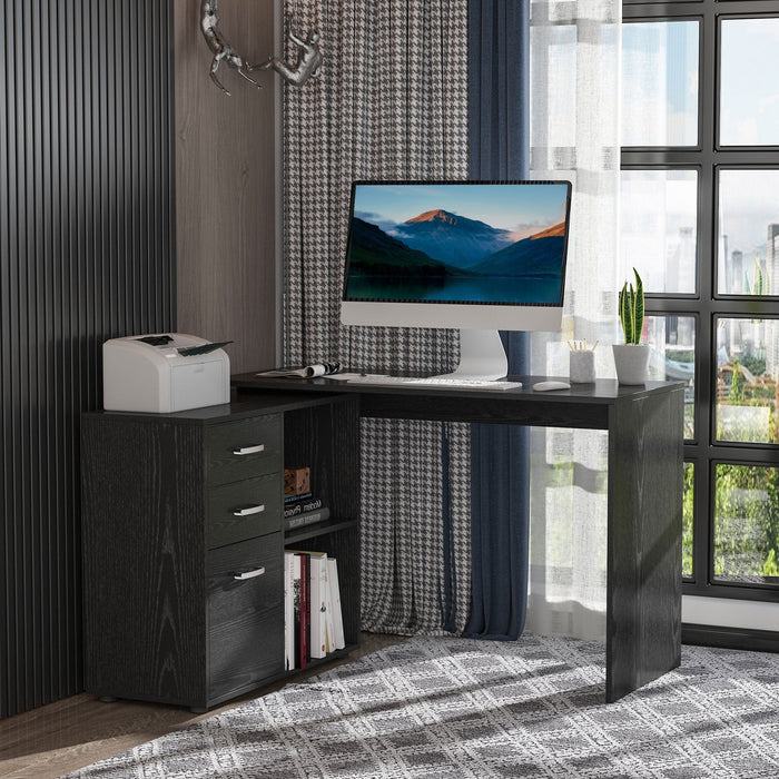 L Shaped Desk with Drawers and Shelf, Spacious Workstation