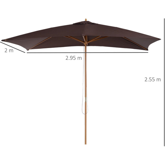 3m x 2m Wooden Garden Parasol - Coffee