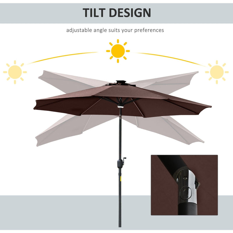 2.7m Garden Parasol With Lights, Tilt, Crank, Summer Shade