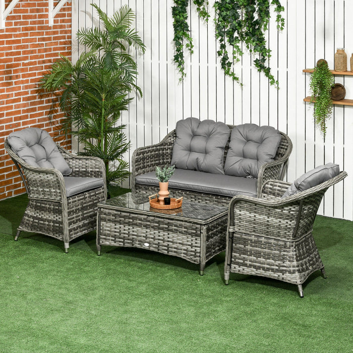 4pc Grey Rattan Patio Furniture with Cushions & Table