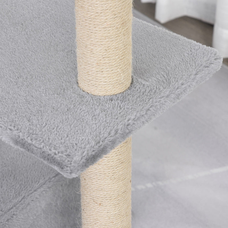 Grey 3-Tier Sisal Rope Cat Scratching Tree