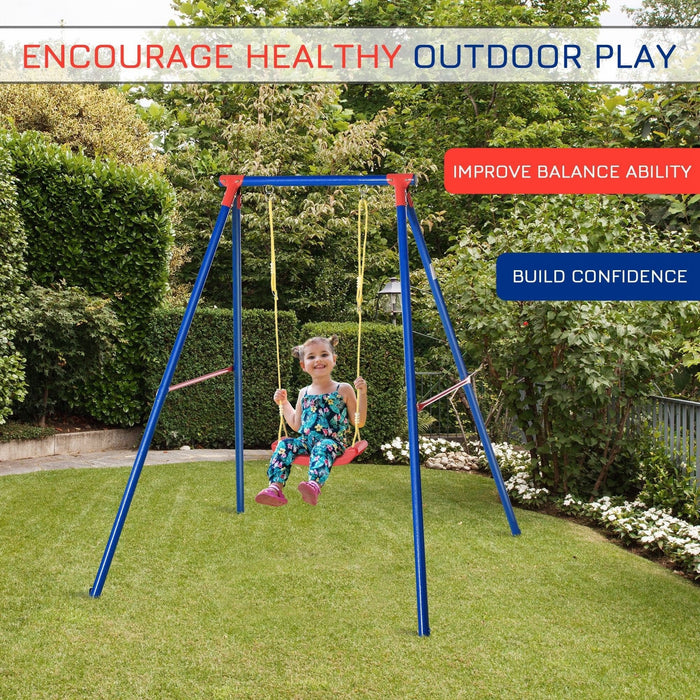 Metal Swing Set with Adjustable Rope for Kids, Blue