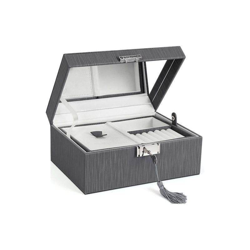 Songmics Jewellery Box With Mirror Grey